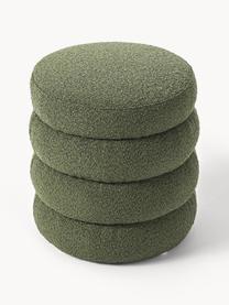 Pouf in bouclé Alto, Rivestimento: bouclé (100% poliestere) , Struttura: legno di pino massiccio, , Bouclé verde scuro, Ø 42 x Alt. 47 cm