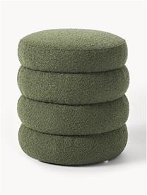 Pouf in bouclé Alto, Rivestimento: bouclé (100% poliestere) , Struttura: legno di pino massiccio, , Bouclé verde scuro, Ø 42 x Alt. 47 cm