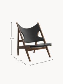 Fauteuil lounge en cuir Knitting, Cuir noir, bois de noyer, larg. 71 x prof. 67 cm