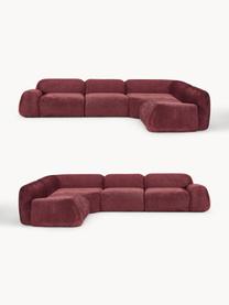 Modulares Ecksofa Wolke (4-Sitzer) aus Teddy-Bouclé, Bezug: Teddy-Bouclé (100 % Polye, Füße: Kunststoff Dieses Produkt, Teddy-Bouclé Weinrot, B 349 x T 262 cm