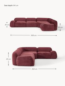 Narożna sofa modułowa (4-osobowa) Teddy-Bouclé Wolke, Tapicerka: Teddy-Bouclé (100% polies, Stelaż: drewno sosnowe, drewno św, Nogi: tworzywo sztuczne Ten pro, Burgundowy Teddy-Bouclé, S 349 x G 262 cm