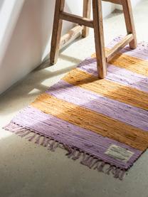 Tappeto in cotone tessuto a mano con frange Chindi, 100% cotone, Lavanda, arancione, Larg. 60 x Lung. 90 cm (taglia XXS)