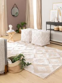 Tapis beige lavable en coton Oslo Squares, Blanc crème, beige