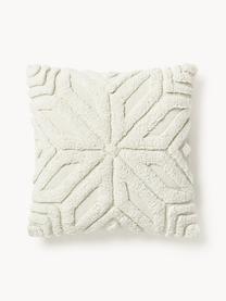 Housse de coussin en coton avec motif hivernal Nira, 100 % coton, Blanc crème avec motif de flocons de neige, larg. 45 x long. 45 cm