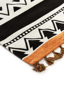 Kelim koberec s etno vzorom a strapcami Afar, Čierna