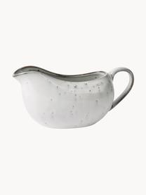 Handgemachte Sauciere Nordic Sand, Steingut, glasiert, Hellgrau, gesprenkelt, B 18 x H 10 cm