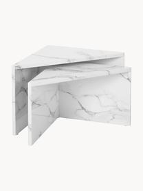 Set di 2 tavolini da salotto effetto marmo Vilma, Pannello di fibre a media densità (MDF) rivestito con carta patinata laccata, Bianco effetto marmo, Set in varie misure