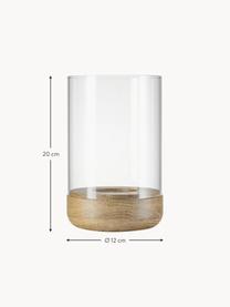 Windlicht Lanto aus Glas, H 20 cm, Windlicht: Glas, Sockel: Eichenholz, Transparent, Helles Holz, Ø 12 x H 20 cm