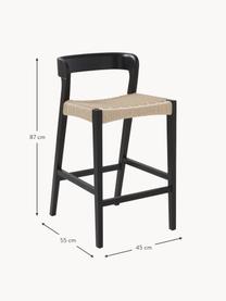 Taburete de bar Vikdalen, Estructura: madera de olmo, Asiento: trenza de cuerda de papel, Beige claro, madera de olmo, negro pintado, An 45 x Al 87 cm