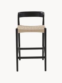 Taburete de bar Vikdalen, Estructura: madera de olmo, Asiento: trenza de cuerda de papel, Beige claro, madera de olmo, negro pintado, An 45 x Al 87 cm