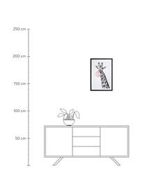 Gerahmter Digitaldruck Giraffe, Bild: Digitaldruck auf Papier, Rahmen: Holz, lackiert, Front: Kunststoff, matt, Schwarz, Weiß, Rosa, B 45 x H 65 cm