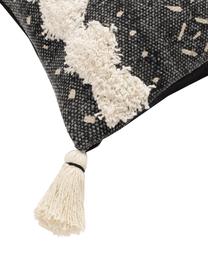 Funda de cojín con borlas Boa, estilo boho, 100% algodón, Negro, blanco, An 30 x L 60 cm