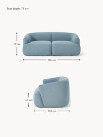 Sofá modular en tejido bouclé Sofia (2 plazas), Tapizado: tejido bouclé (100% polié, Estructura: madera de abeto con certi, Patas: plástico, Bouclé azul, An 186 x F 103 cm