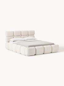 Cama tapizada de borreguillo bouclé Tayla, Tapizado: tejido borreguillo bouclé, Estructura: madera de abeto maciza, t, Patas: madera de abedul lacada E, Borreguillo bouclé blanco Off White, An 140 x L 200 cm