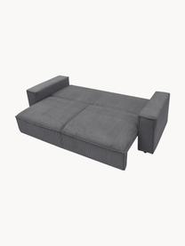 Sofa rozkładana ze sztruksu z miejscem do przechowywania Nihad (3-osobowa), Tapicerka: sztruks poliestrowy, Nogi: tworzywo sztuczne, Ciemnoszara tkanina, S 245 x G 102 cm