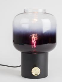 Lámpara de noche pequeña regulable de cristal Moody, Pantalla: vidrio, Negro, transparente, latón, Ø 20 x Al 30 cm