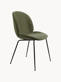 Gestoffeerde stoel Beetle, Bekleding: 100% polyester, Poten: gecoat staal, Geweven stof olijfgroen, zwart mat, B 56 x D 58 cm