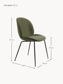 Gestoffeerde stoel Beetle, Bekleding: 100% polyester, Poten: gecoat staal, Geweven stof olijfgroen, zwart mat, B 56 x D 58 cm
