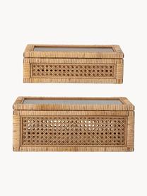 Schmuckboxen Talina, 2er-Set, Box: Rattan, Holz, Deckel: Glas, Braun, Set mit verschiedenen Größen