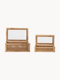 Schmuckboxen Talina, 2er-Set, Box: Rattan, Holz, Deckel: Glas, Braun, Set mit verschiedenen Größen