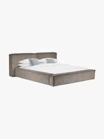 Cama tapizada en pana Lennon, con espacio de almacenamiento, Tapizado: pana (98% poliéster, 2% p, Estructura: madera de pino maciza con, Patas: madera con certificado FS, Pana gris pardo, An 180 x L 200 cm