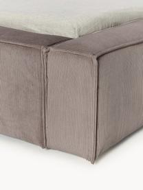 Polsterbett Lennon aus Cord mit Stauraum, Bezug: Cord (98% Polyester, 2% P, Gestell: Massives Kiefernholz, Sch, Füße: Holz, Kunststoff Dieses P, Cord Taupe, B 248 x L 243 cm (Liegefläche 180 x 200 cm)