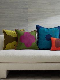 Cuscino decorativo in lino Pompidou, Rivestimento: 100% lino, Decorazione: raso (100 % cotone), Giallo chiaro, verde oliva, Larg. 45 x Lung. 45 cm