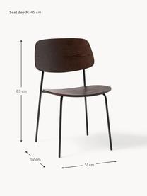 Holzstühle Nadja, 2 Stück, Sitzfläche: Sperrholz mit Eschenholzf, Beine: Metall, pulverbeschichtet, Dunkles Holz, B 50 x T 53 cm