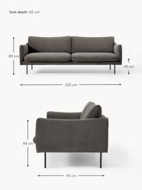 Sofa z aksamitu Moby (3-osobowa), Tapicerka: aksamit (wysokiej jakości, Stelaż: lite drewno sosnowe, Nogi: metal malowany proszkowo , Taupe aksamit, S 220 x G 95 cm