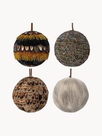 Boules de Noël Feather, 4 pièces, Polystyrène, plumes, Tons bruns, Ø 9 cm