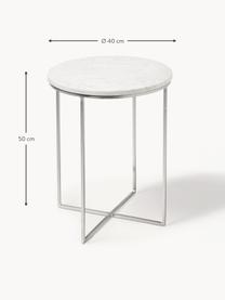 Ronde marmeren bijzettafel Alys, Tafelblad: marmer, Frame: gepoedercoat metaal, Wit, gemarmerd, zilverkleurig, Ø 40 x H 50 cm