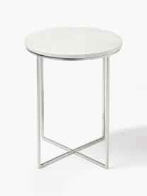 Ronde marmeren bijzettafel Alys, Tafelblad: marmer, Frame: gepoedercoat metaal, Wit, gemarmerd, zilverkleurig, Ø 40 x H 50 cm