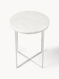 Kulatý mramorový odkládací stolek Alys, Bílá mramorovaná, stříbrná, Ø 40 cm, V 50 cm