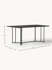 Eettafel Luca van mangohout, in verschillende formaten, Tafelblad: massief mangohout, Frame: metaal, kunststof, Mangohout zwart gelakt, zwart, B 160 x D 90 cm