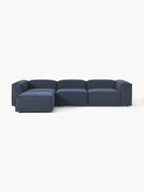 Modulares Sofa Lennon (4-Sitzer) mit Hocker (links/rechts), Bezug: 100 % Polyester Der strap, Gestell: Massives Kiefernholz, Spe, Füße: Kunststoff Dieses Produkt, Webstoff Dunkelblau, B 329 x T 207 cm