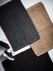 Handgewebte Fußmatte Lara mit Hoch-Tief Struktur, 100 % Jute, Schwarz, B 60 x L 90 cm