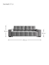 Sofa rozkładana z aksamitu Uvite (3-osobowa), Szary, S 250 x G 106 cm