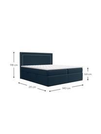 Sametová boxspring postel s úložným prostorem Annecy, Safírově modrá, 140 x 200 cm, stupeň tvrdosti H2