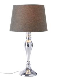 Grote tafellamp Brighton in chroom, Lampenkap: katoen, Lampvoet: gelakt metaal, Grijs, chroomkleurig, Ø 25 x H 52 cm