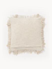 Housse de coussin 45x45 artisanale en coton avec franges Catalina, Beige clair, larg. 45 x long. 45 cm