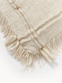 Housse de coussin artisanale en coton avec franges Catalina, Beige clair, larg. 45 x long. 45 cm
