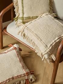 Housse de coussin 45x45 artisanale en coton avec franges Catalina, Beige clair, larg. 45 x long. 45 cm