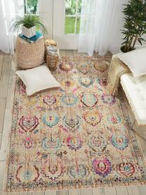 Tappeto a pelo corto con ornamenti Kashan, Retro: lattice, Beige chiaro, multicolore, Larg. 230 x Lung. 300 cm (taglia L)