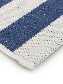 Gestreepte in- & outdoor loper Axa in blauw/crèmewit, 86% polypropyleen, 14% polyester, Crèmewit, blauw, 80 x 250 cm