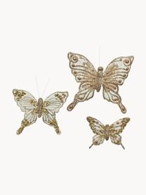 Set 3 ciondoli decorativi Butterflies, Plastica, Dorato, bianco, Set in varie misure