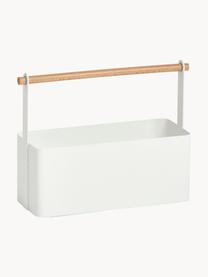 Organizador Ledino, Cesta: metal, recubierto, Asa: madera de haya, Blanco, madera de haya, An 32 x Al 24 cm