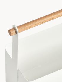 Organizador Ledino, Cesta: metal, recubierto, Asa: madera de haya, Blanco, madera clara, An 32 x Al 24 cm