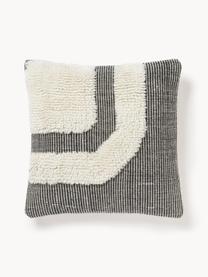 Housse de coussin 45x45 tissée main Laine, Beige clair, anthracite, larg. 45 x long. 45 cm