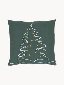 Housse de coussin 45x45 Lines Tree, 100 % coton, Vert foncé, larg. 45 x long. 45 cm