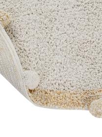 Runder Teppich Bubbly mit Pompoms, handgefertigt, Flor: 97% recycelte Baumwolle, , Cremefarben, Gelb, Ø 120 cm (Größe S)